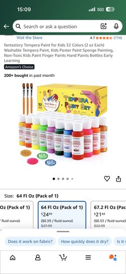 fantastory Tempera Paint for Kids 32 Colors (2 oz Each) Washable Tempera Paint, Kids Poster Paint Sponge Painting, Non-Toxic Kids Paint Finger Paints 