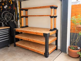 Heavy Duty Wooden Workbench w/ Shelving – 73” Wide