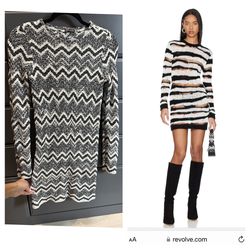 Zara Knit Missoni Black & White Chevron LS Sweater Fitted Dress - S