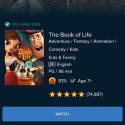 $4 DIGITAL HD MOVIE. THE BOOK OF LIFE. $4 OR TRADE FOR A MOVIE TITLE I DO NOT ALREADY OWN. 