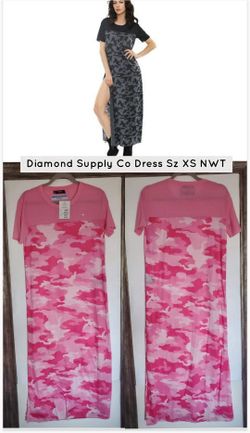 NWT Diamond Supply Co. Serif Knit Maxi Dress Pink and White Camo sz XS