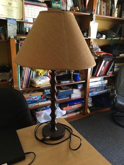 Brown wood lamp w/shade. 26”tall