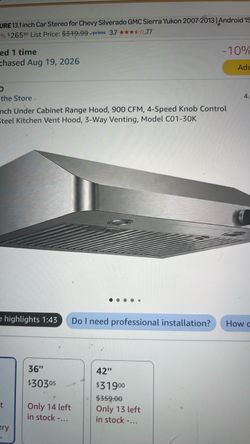 NEW JOCO 30” Under Cabinet Range Hood. 900 CFM, 4-speed knob control stainless steel