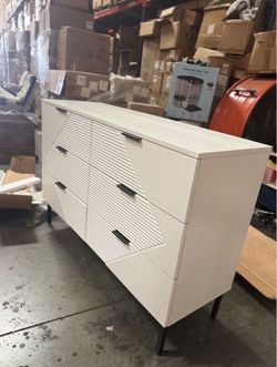 White 6-Drawer Dresser with Black Legs