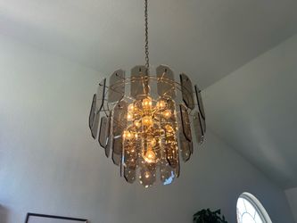 Vintage Smoked Glass Chandelier – Hollywood Regency / Mid-Century Modern Style