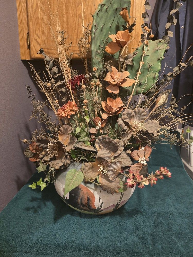 Artificial Cactus & Desert Flowers In Decorative Vase
