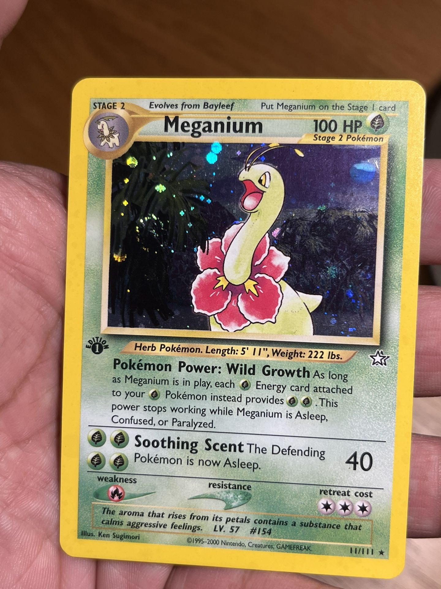 2000 Pokemon TCG Meganium 11/111 1st Edition Neo Genesis  Holo Rare w/Swirl NM