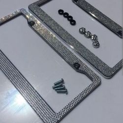2pcs Bling Silver License Plate Frames 