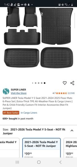 Tesla model y 5 seat floor mats 2021- 2025
