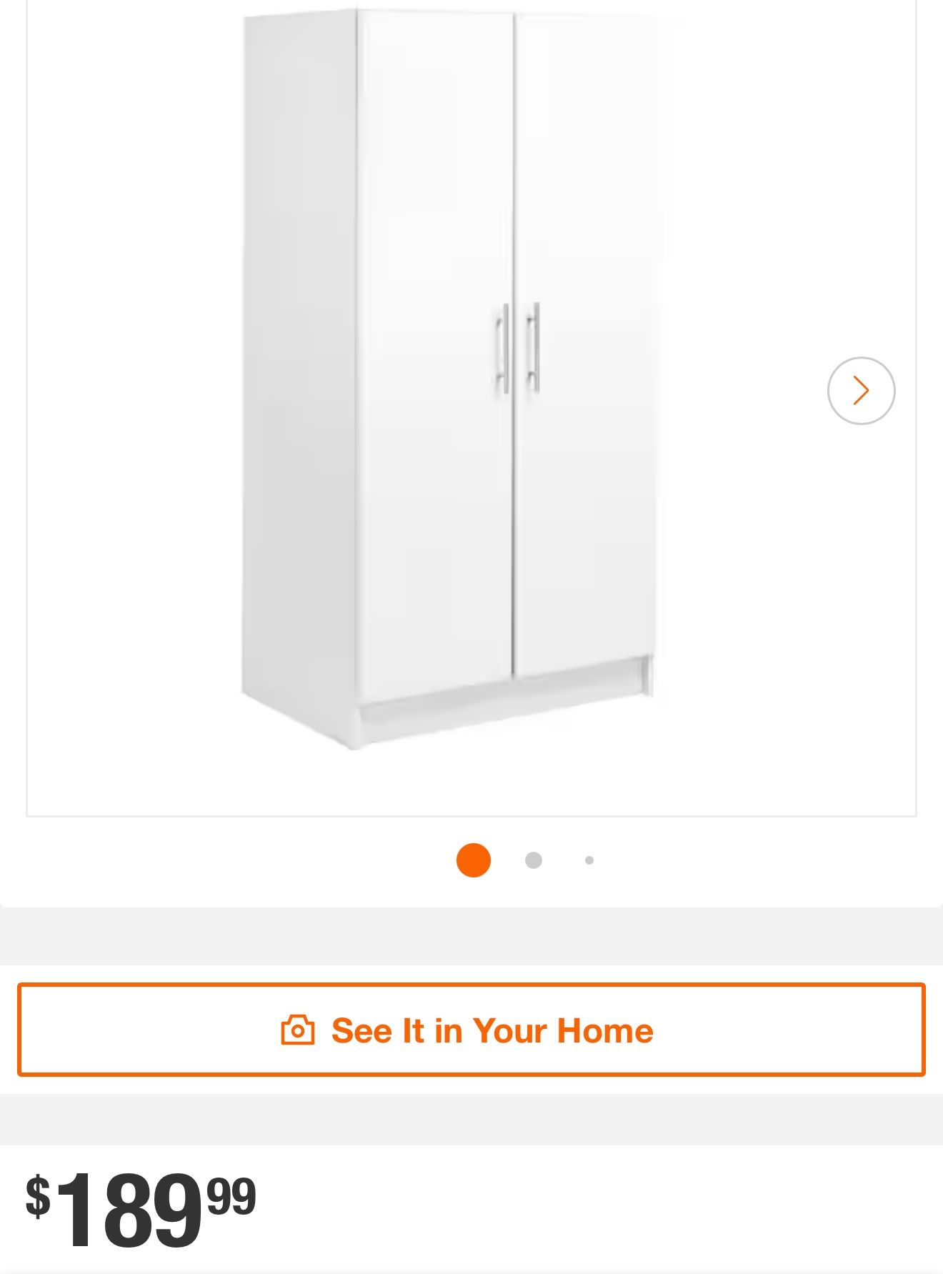 Elite 32 in. W x 65 in. H x 24.5 in. D 2-Shelf Engineered Wood Freestanding Cabinet Wardrobe Cabinet in White