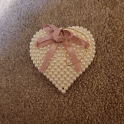 Vintage Handmade Beaded Heart Christmas Ornament 3"