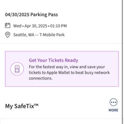 VIP Parking Pass 4/30/25 Mariners Angels Game