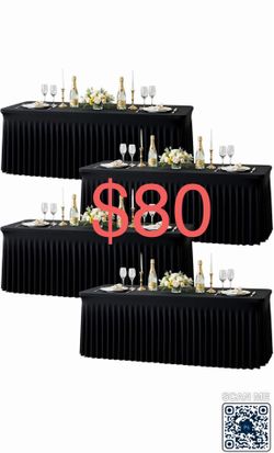 4 Pack Black Rectangle Table Cloths for 6 Foot Rectangular Tables, Elastic Spandex Fitted Table Cover Skirt, Wrinkle Free & Washable Tablecloth for We