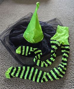 Witch Hat & Striped Tights, Black & Bright Green, Adult, Halloween, Dress Up, Cosplay