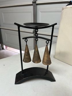Metal Candle /InsenceHolder with Hanging Brass Bells