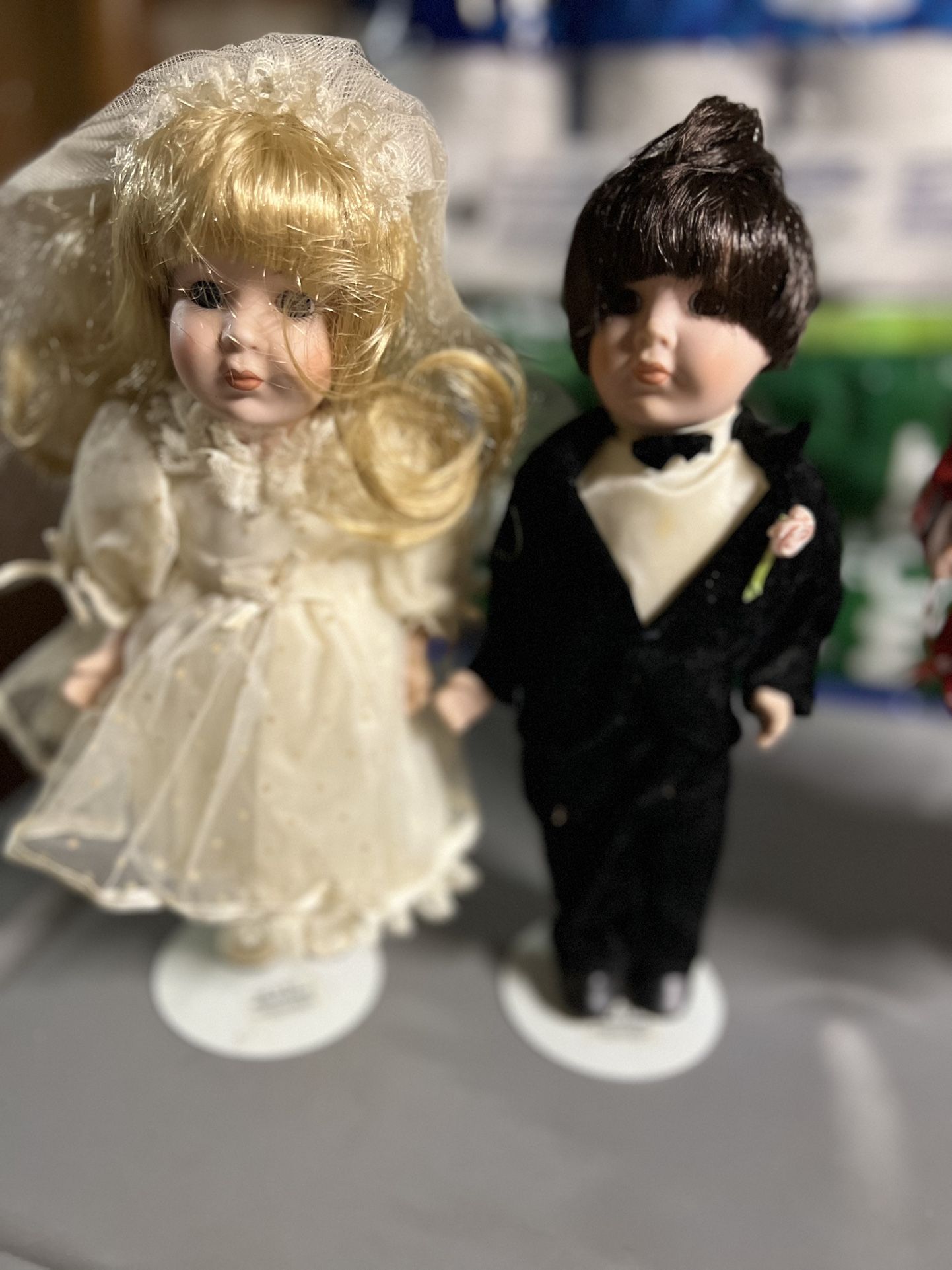 VTG MYD Marian Yu Design Porcelain Doll Set BRIDE & GROOM 10”