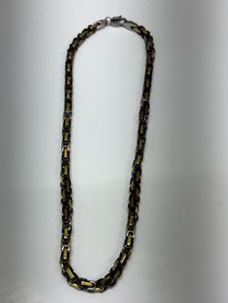 Mens Stainless Steel Byzantine Link Chain Necklace Gold Black 24in 99g