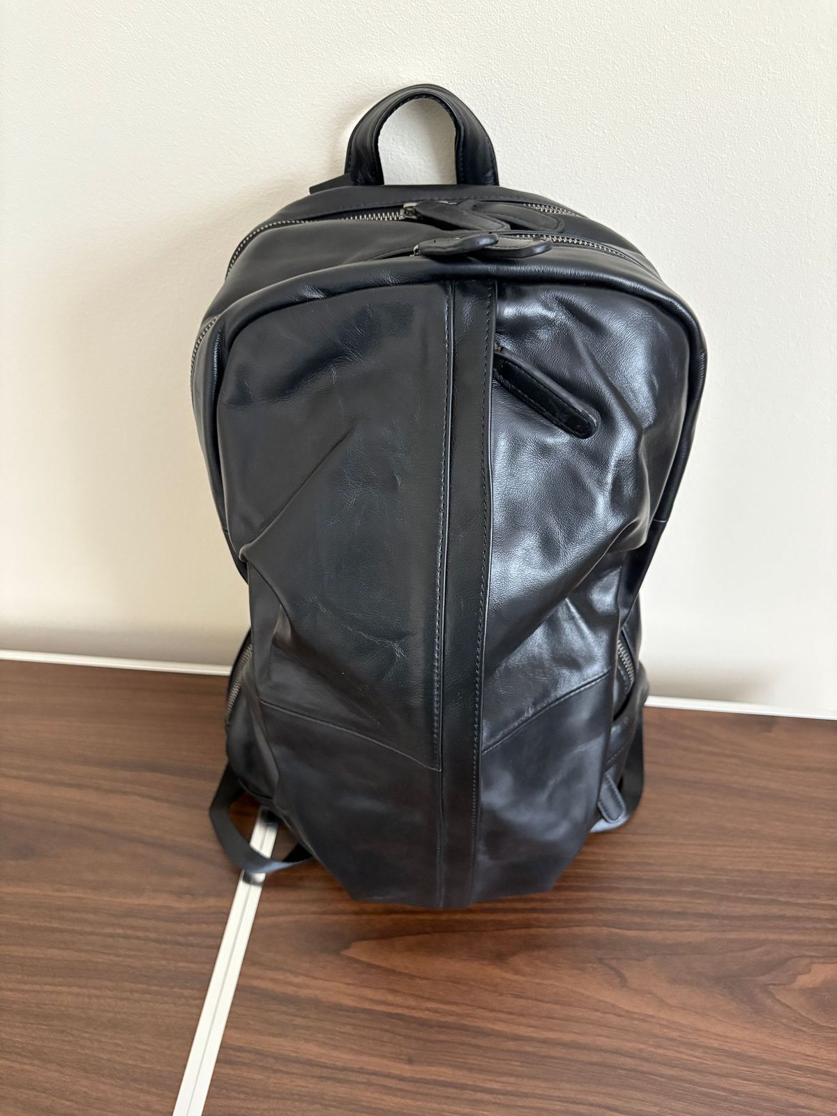 Thin Black Leather Backpack