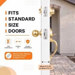 Front Door Handle Lock Set, Front Handle with Deadbolt,Exterior Door Lock Set-Gold