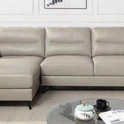 Brand New Taupe Leather Modern Style Sectional Sofa 