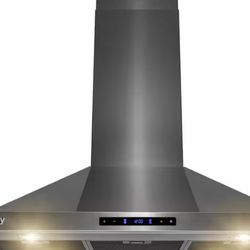 AKDY 36 in. 343 CFM Kitchen Island Mount Range Hood in Black Stainless Steel with Touch Control