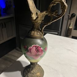 Brass & Ceramic Vase - Roses & Cherub 