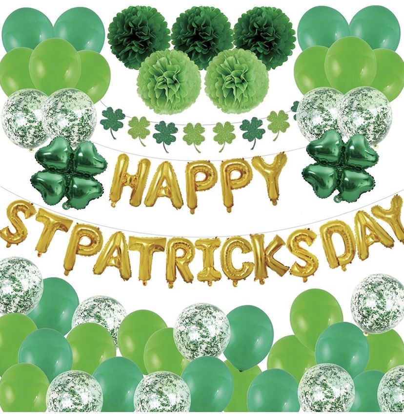 St. Patrick's Day Party Decoration Set - Irish Green Lucky Latex Balloon Decor Shamrock Four Leaf Clover Banner for Irish Day Party Supplies (70PCS)