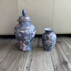 2 Matching Ceramic Floral Vases