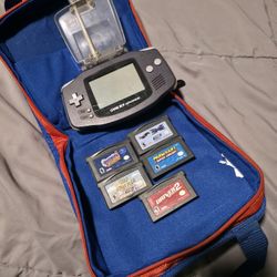 Nintendo GameBoy Advance GBA Indigo Purple Handheld Console  Mario bros case and 5 games
