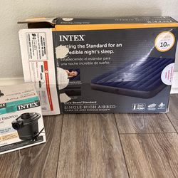 Intex Airbed Mattress Queen 10in Dura-Beam + Electric Pump