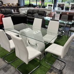 Modern Glass Table with 6 Chairs / Mesa de cristal moderna con 6 sillas