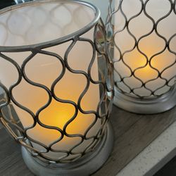 Silver/ glass / Wrought Iron candle holders (2) - 8.5 inches high/ 6.5 wide inches 