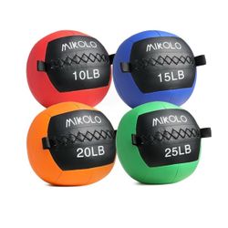 Mikolo Fitness 70LB Wall Ball, Soft Leather Medicine Ball, 10+15+20+25LB Weighted Wall Ball with Non-Slip Grip, Full Body Dynamic Exercise Med Ball, C