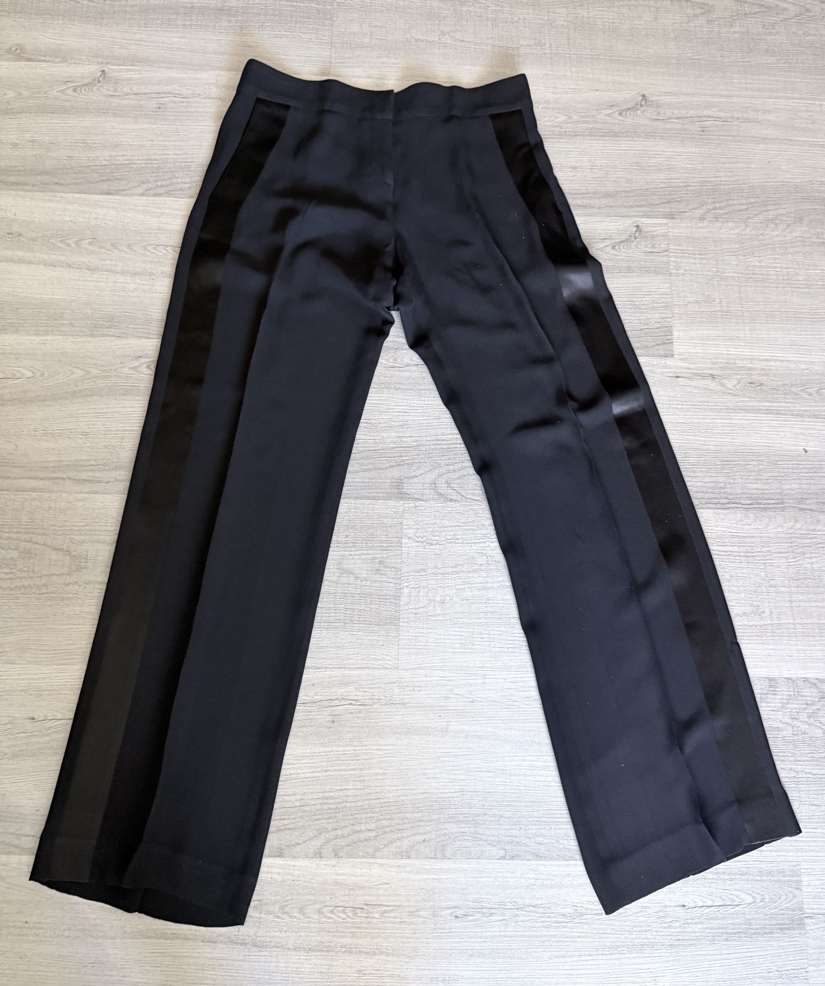 Gianni Versace Silk Tuxedo Pants Black Satin Stripe Italy Womens 8 30” Inseam