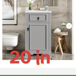20 in. Single Sink Freestanding Gray Bath Vanity with White Ceramic Top, Adjustable Shelf