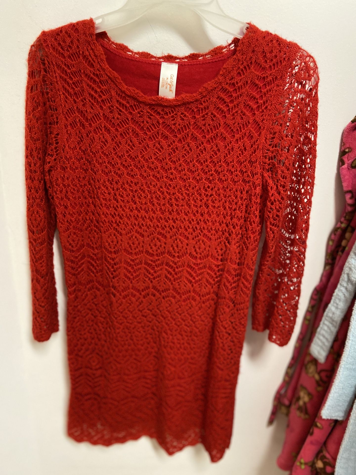 Cat & Jack red long sleeve dress, size 14/16 girls