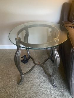Pair of heavy glass top end tables