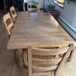 Intercon Solid Oak Wood  Farmhouse Dining Table With 4 Chairs & 2 Benches & 2 Leaves 