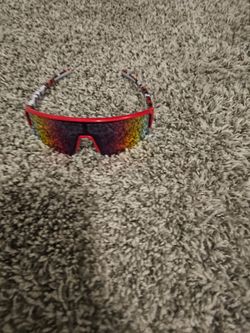 Sport Shield Sunglasses Red Frame Rainbow Lens