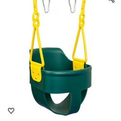Premium High Back Full Bucket Toddler Swing Seat with Finger Grip, Plastic Coated Chains for Safety and Carabiners for Easy Install - Green - Squirrel