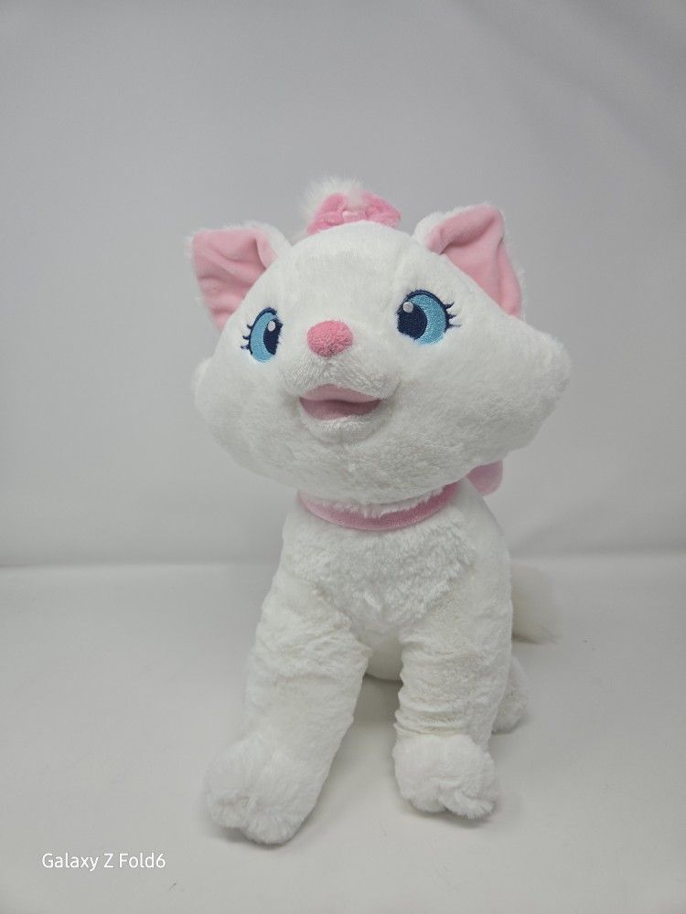 Disney Store Official Marie Medium Soft Toy for Kids, Cuddly Character with Fuzzy Texture and Embroidered Details, Pink Bow, Disney Plushy Suitable fo
