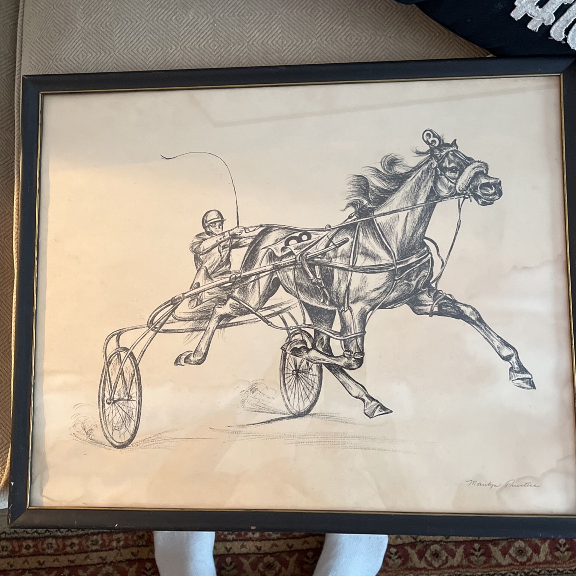 Two Vintage Sulkie Racing Sketches 1940s
