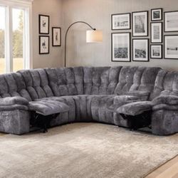 Sectional Sofa With Reclining Seats Available In Brown Or Grey