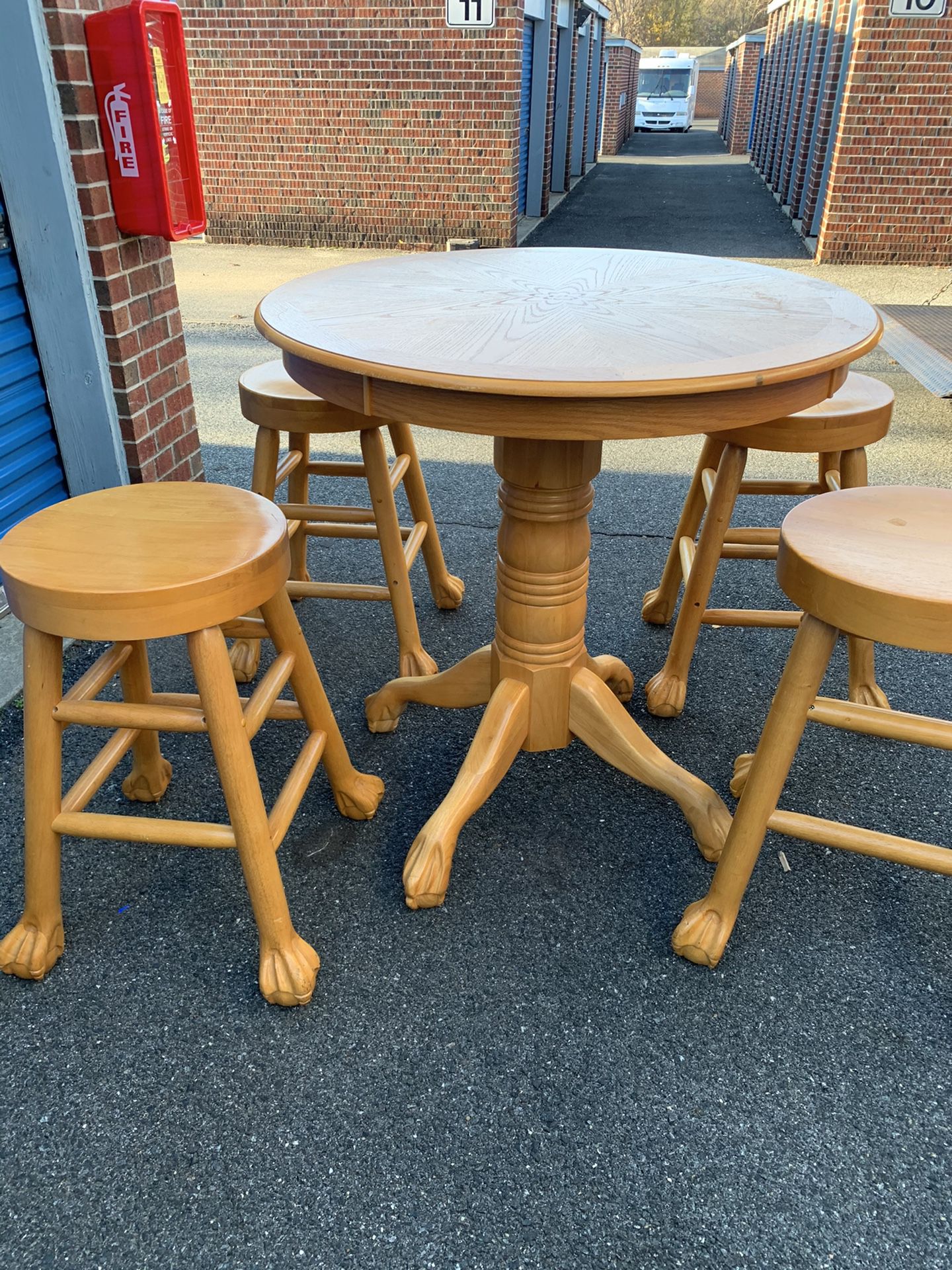 High Top Solid Oak Table with 4 Stools
