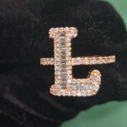 INTIAL "L" VVS D MOISSANITE  ROSEGOLD OVER 925 STERLING SILVER