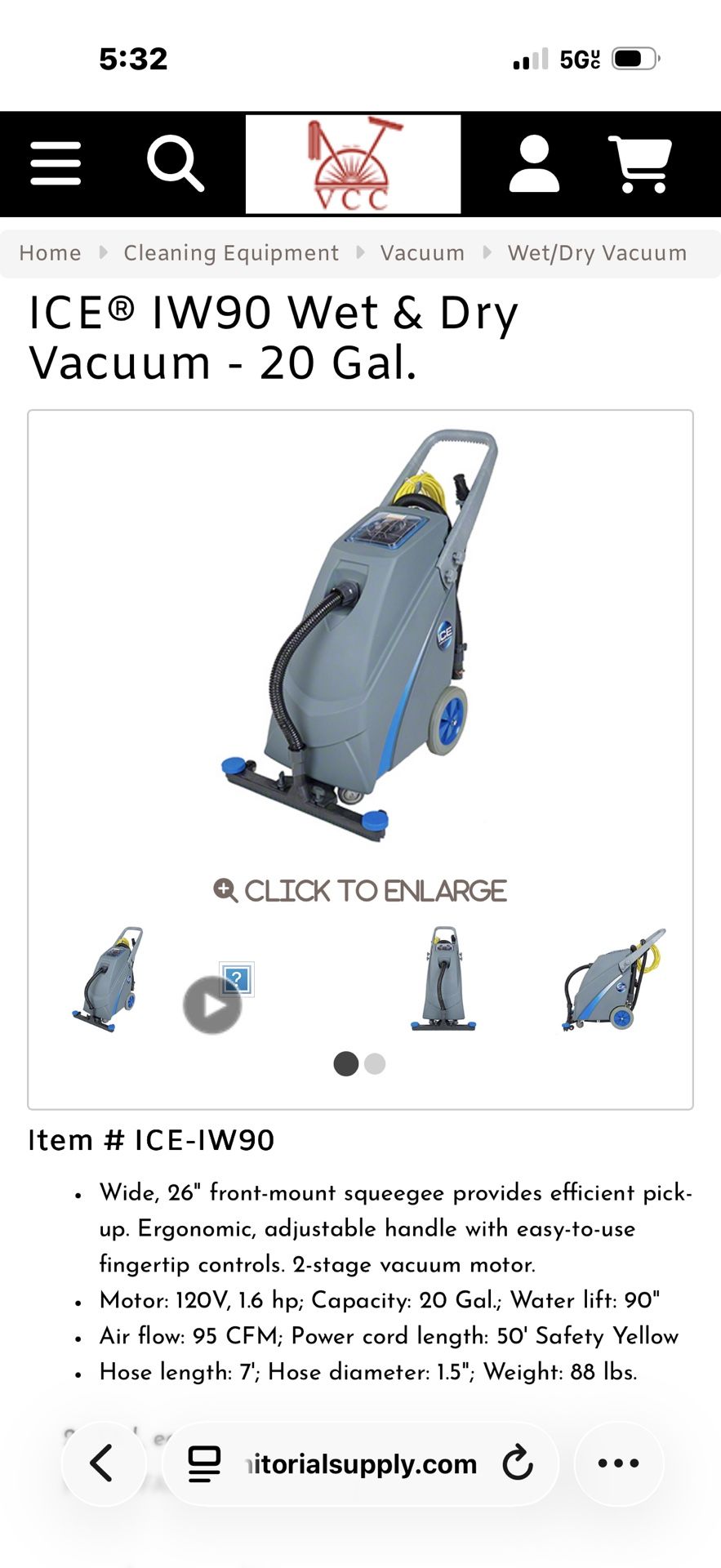 ICE iW90 Wet/dry Vacuum 20g