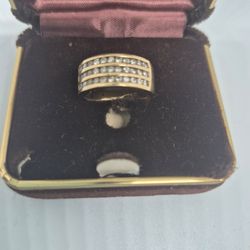 Vintage Triple Row Channel Set 10k Estate Diamond Ring By Designer John C Rinker