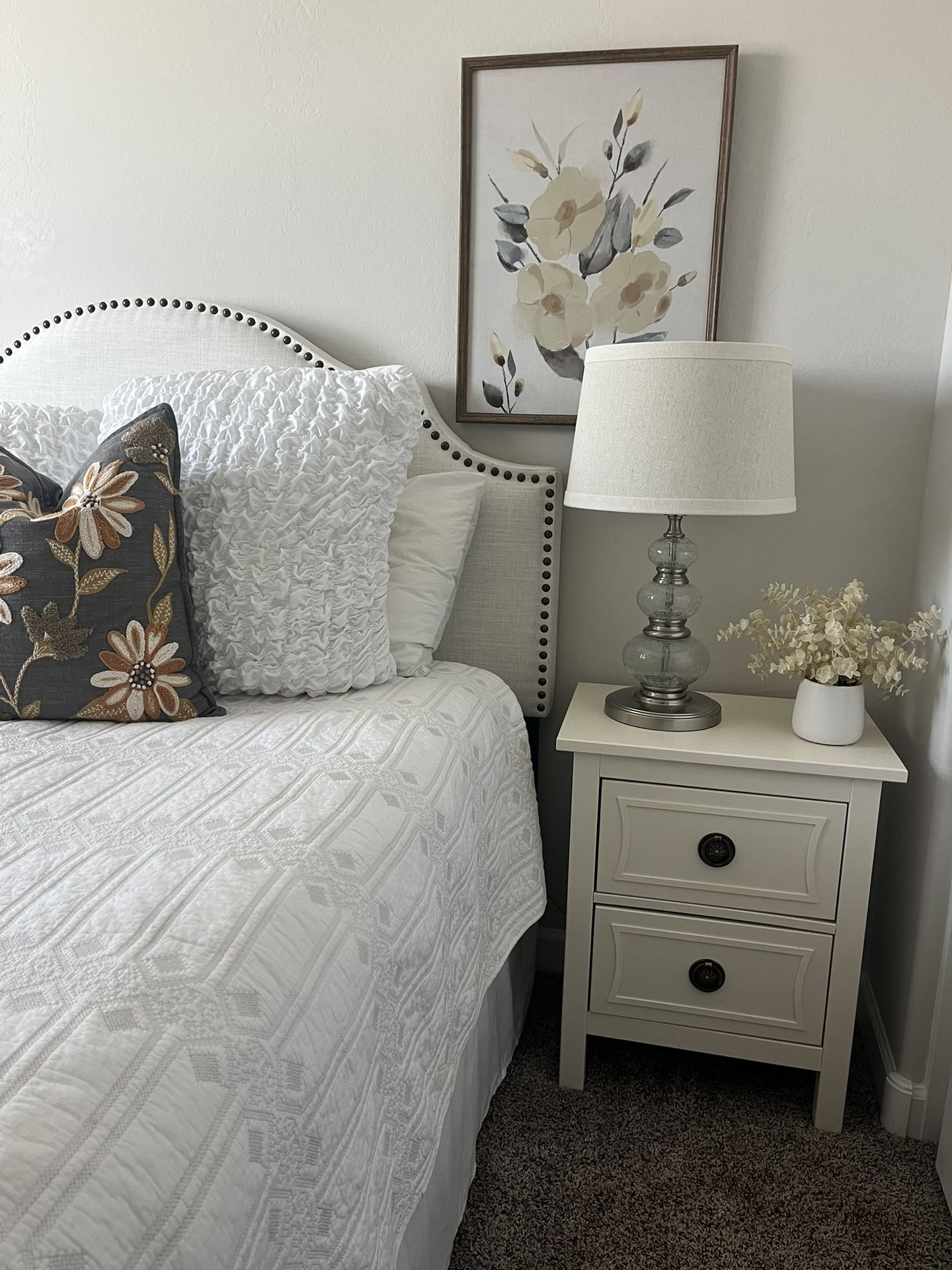 Two White Nightstands, End Tables, Side Tables