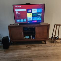Mid-Century Media Console / TV Stand – Walnut, Storage Doors”