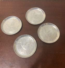 Vintage Mallard Duck Hammered Aluminum Coasters Set Of 4 Round Duck Decor 3” In